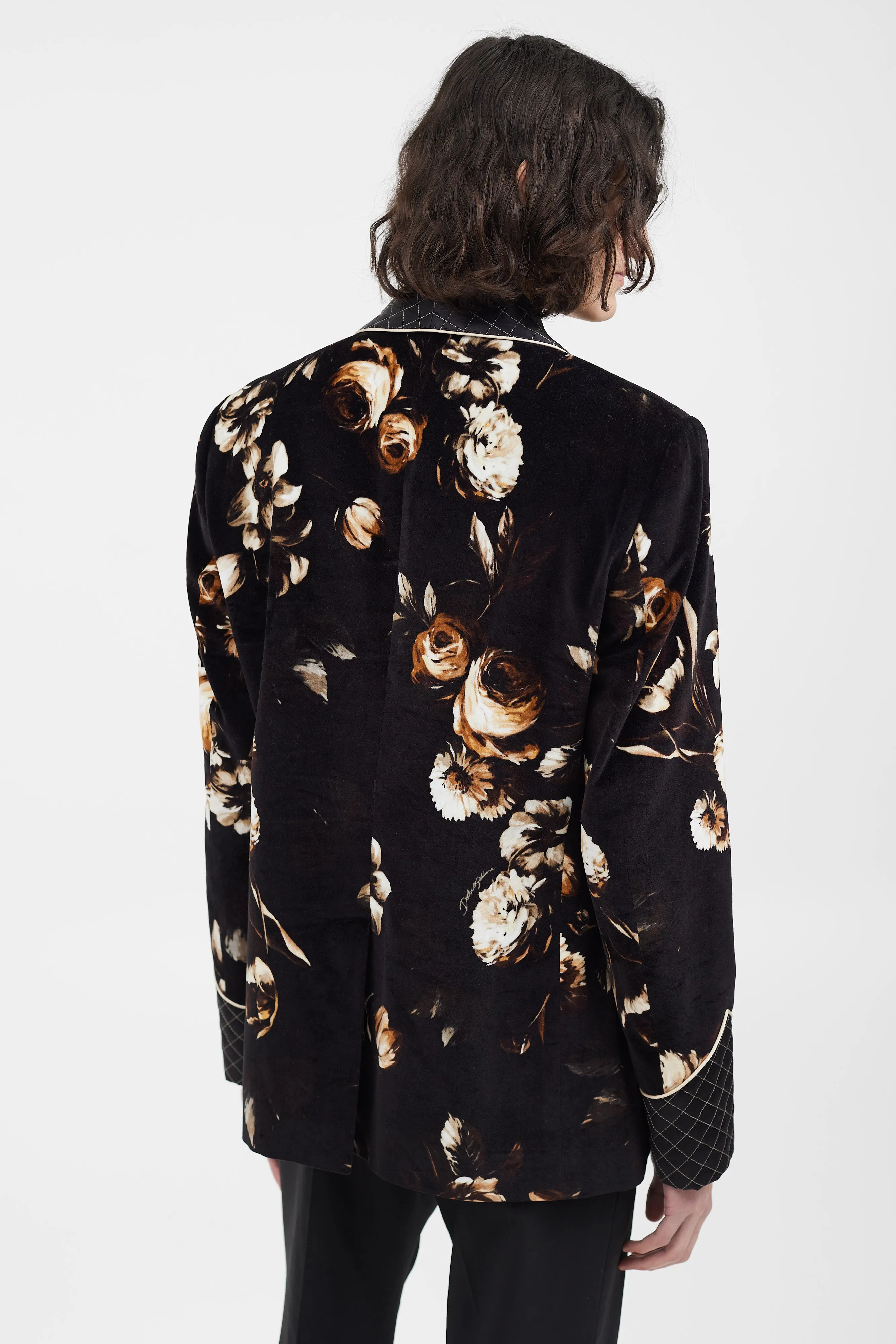 Black & Multicolour Velour Floral Blazer
