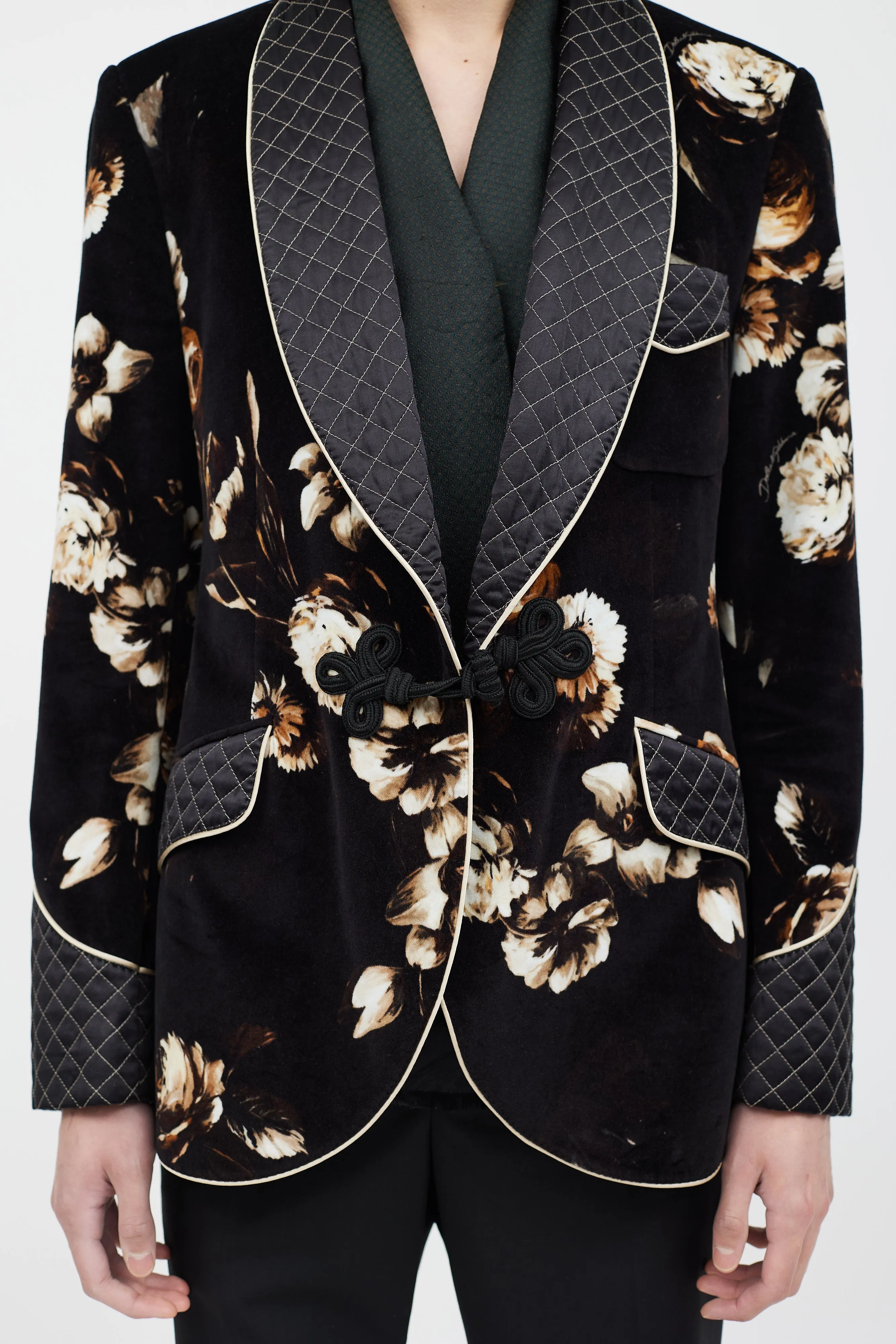 Black & Multicolour Velour Floral Blazer