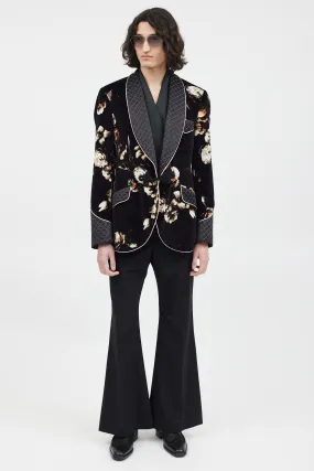 Black & Multicolour Velour Floral Blazer