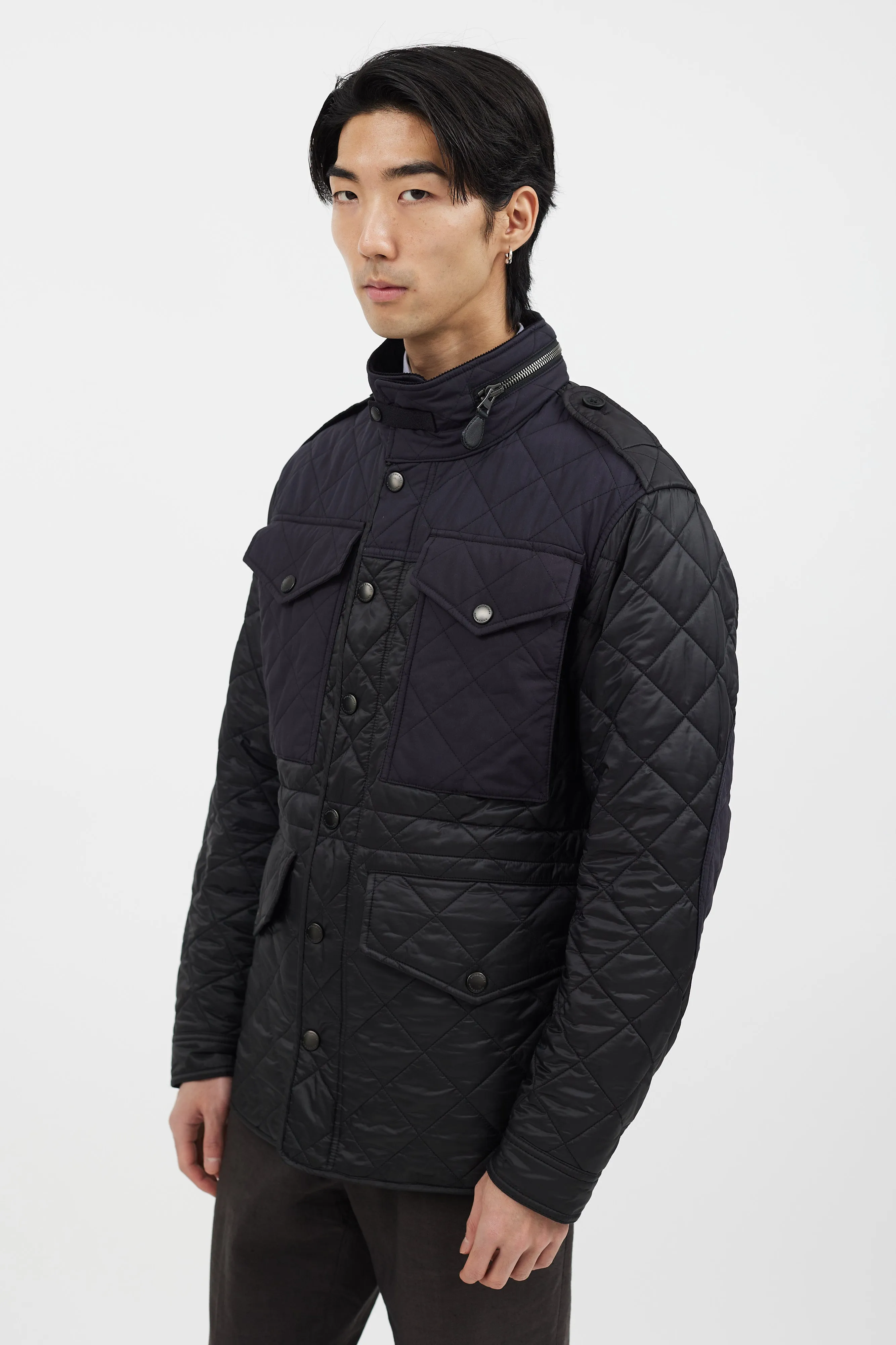 Black & Navy Quilted Four Pocket Jacket