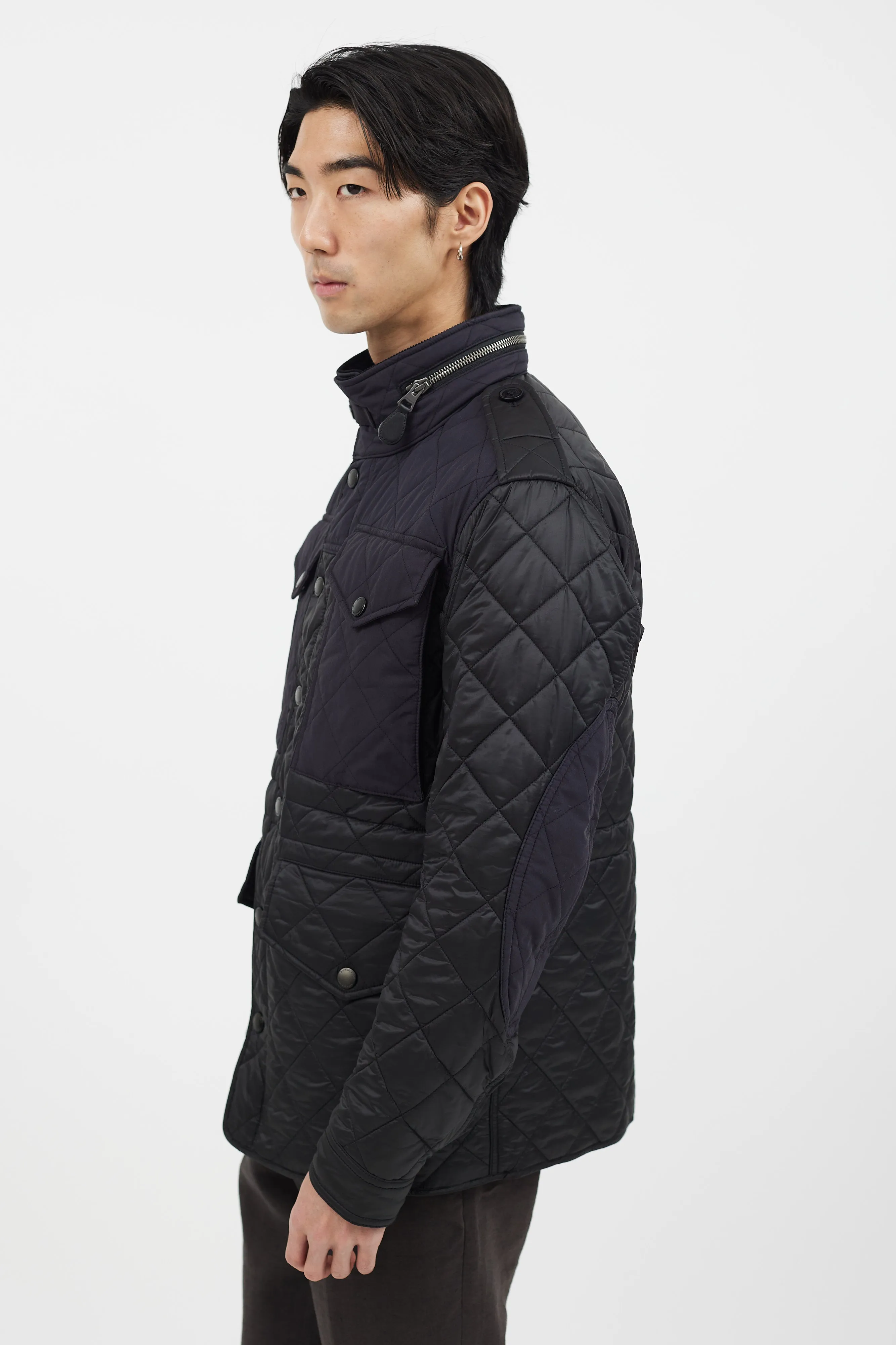 Black & Navy Quilted Four Pocket Jacket