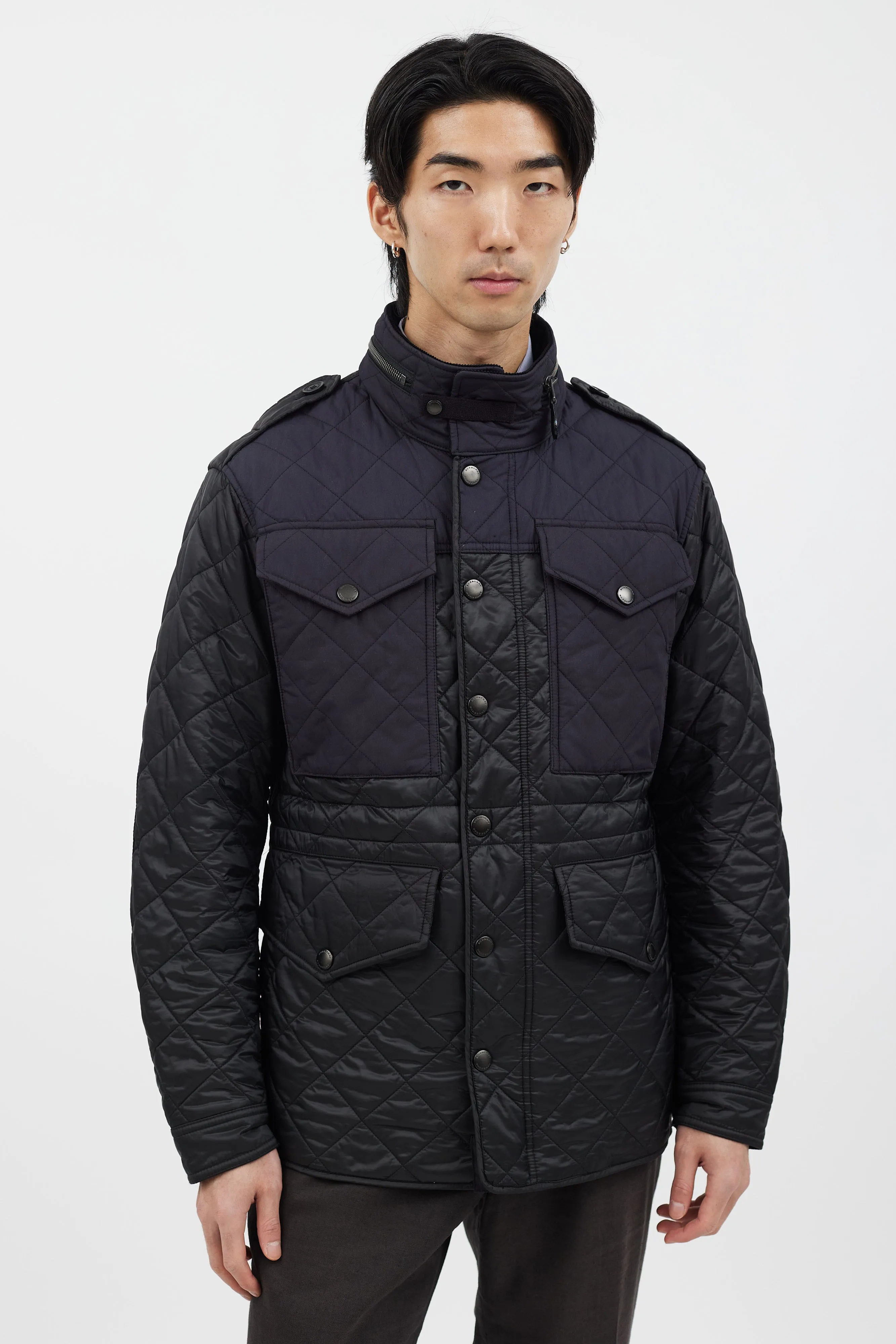 Black & Navy Quilted Four Pocket Jacket