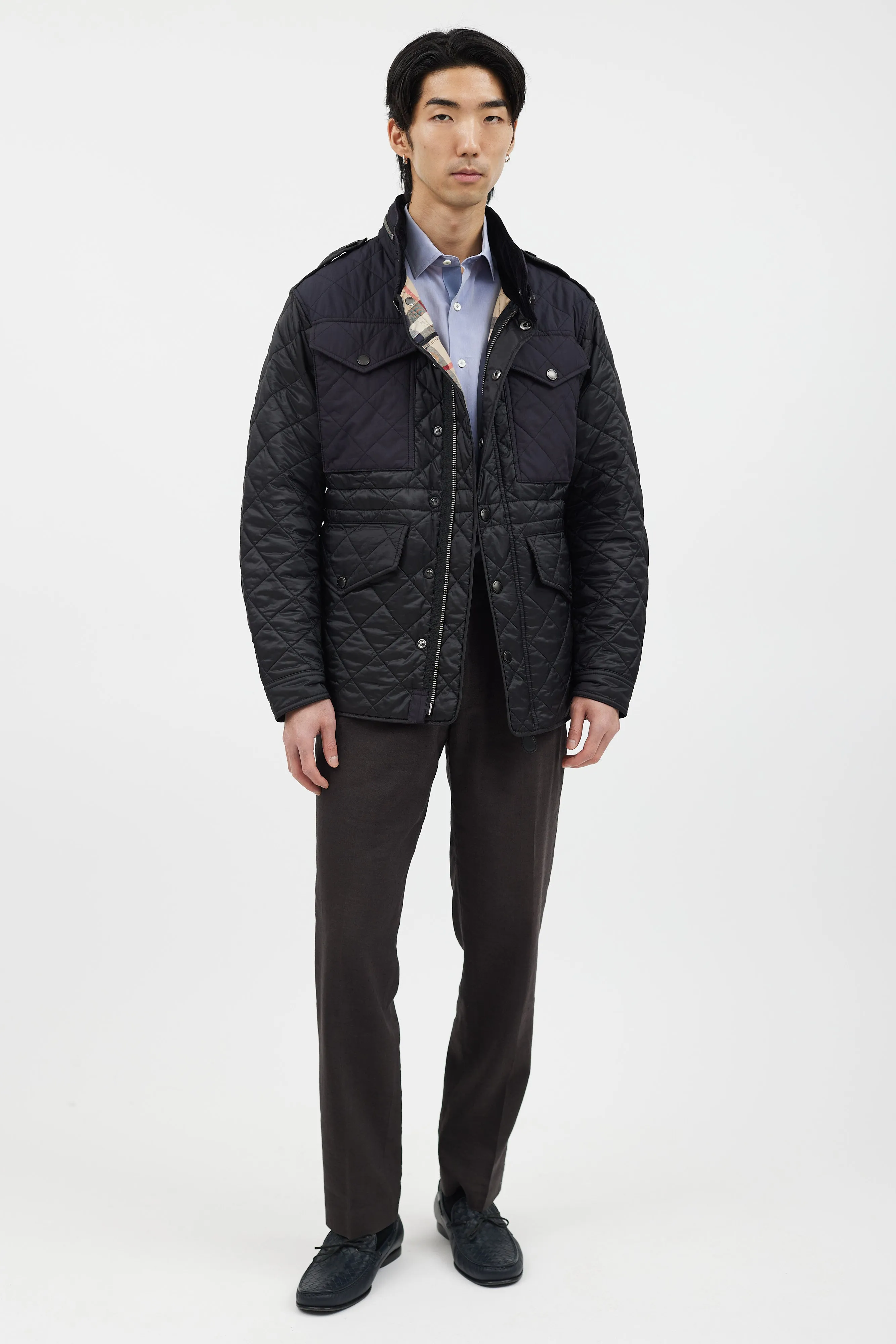 Black & Navy Quilted Four Pocket Jacket