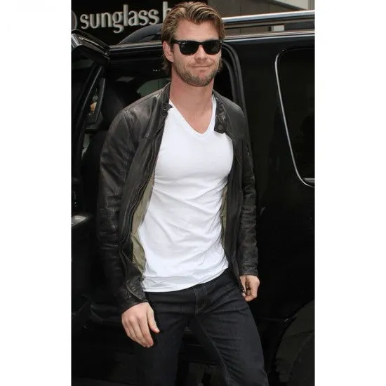 Chris Hemsworth Black Stylish Leather Jacket by TJS