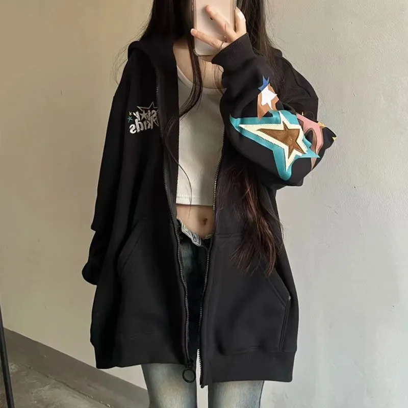 christmas outfit Sonicelife Vintage Star Print Oversized Hoodie