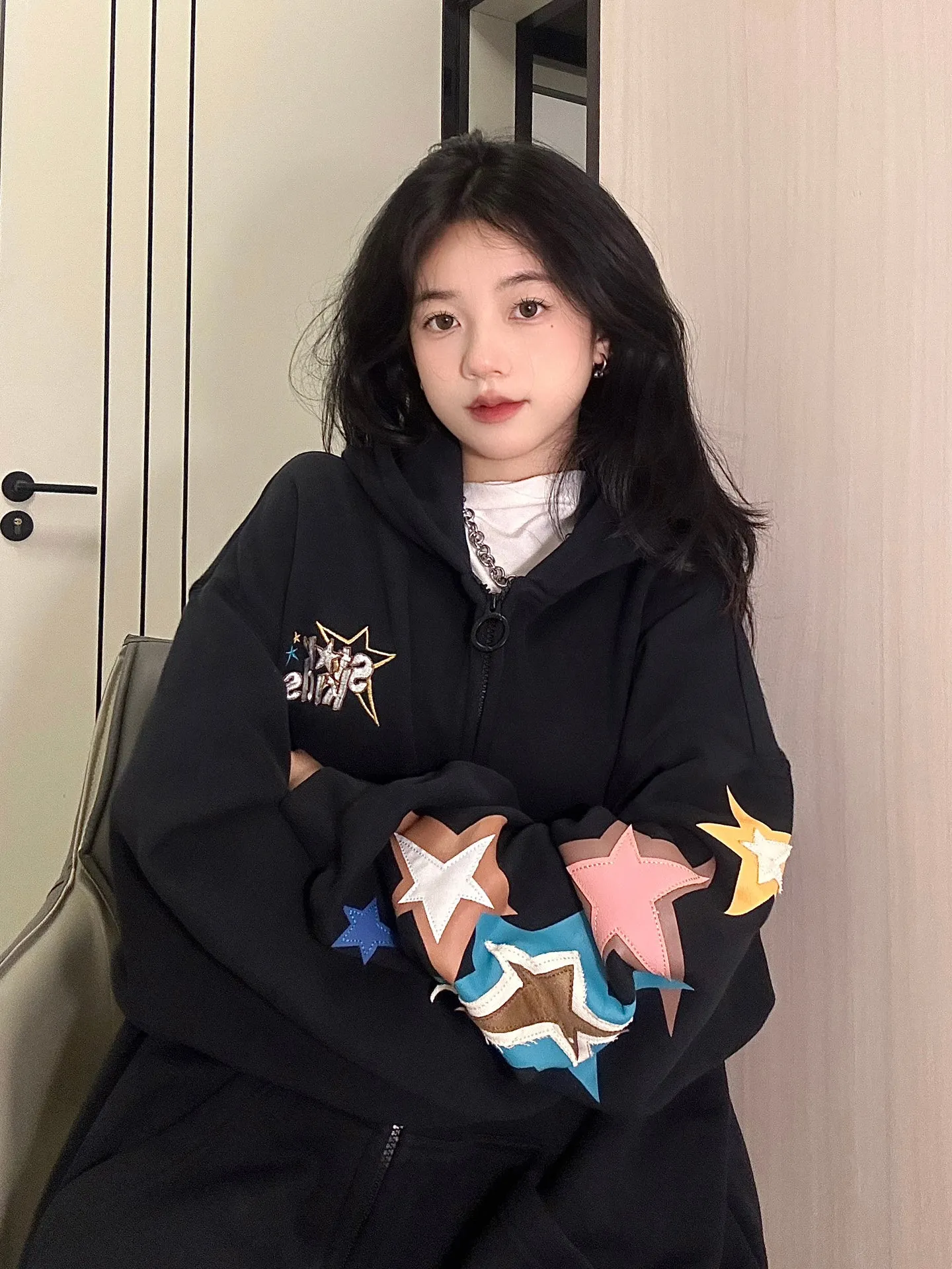 christmas outfit Sonicelife Vintage Star Print Oversized Hoodie