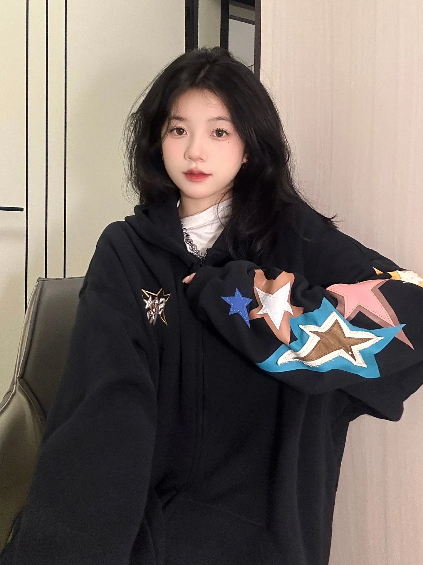 christmas outfit Sonicelife Vintage Star Print Oversized Hoodie
