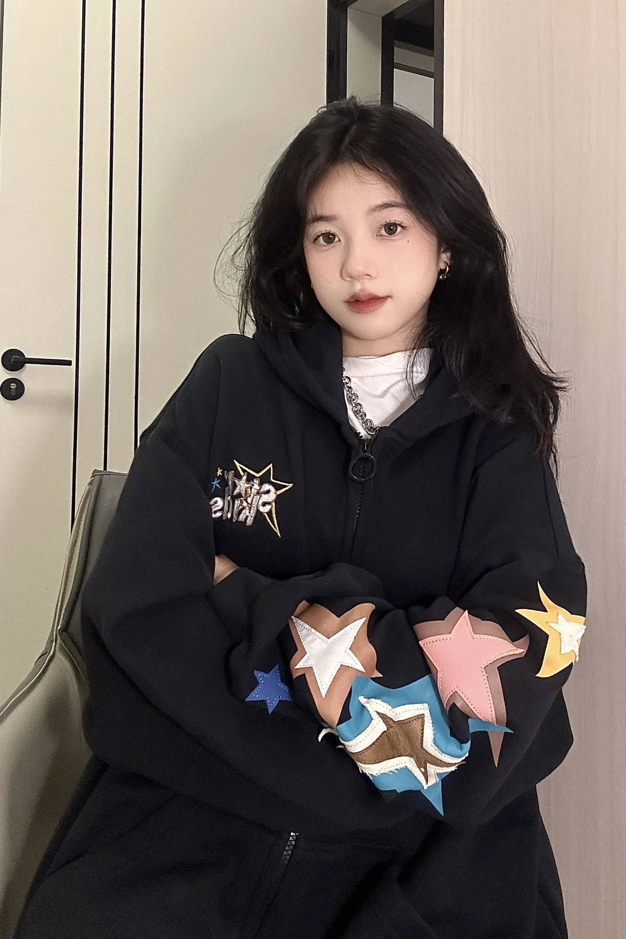 christmas outfit Sonicelife Vintage Star Print Oversized Hoodie