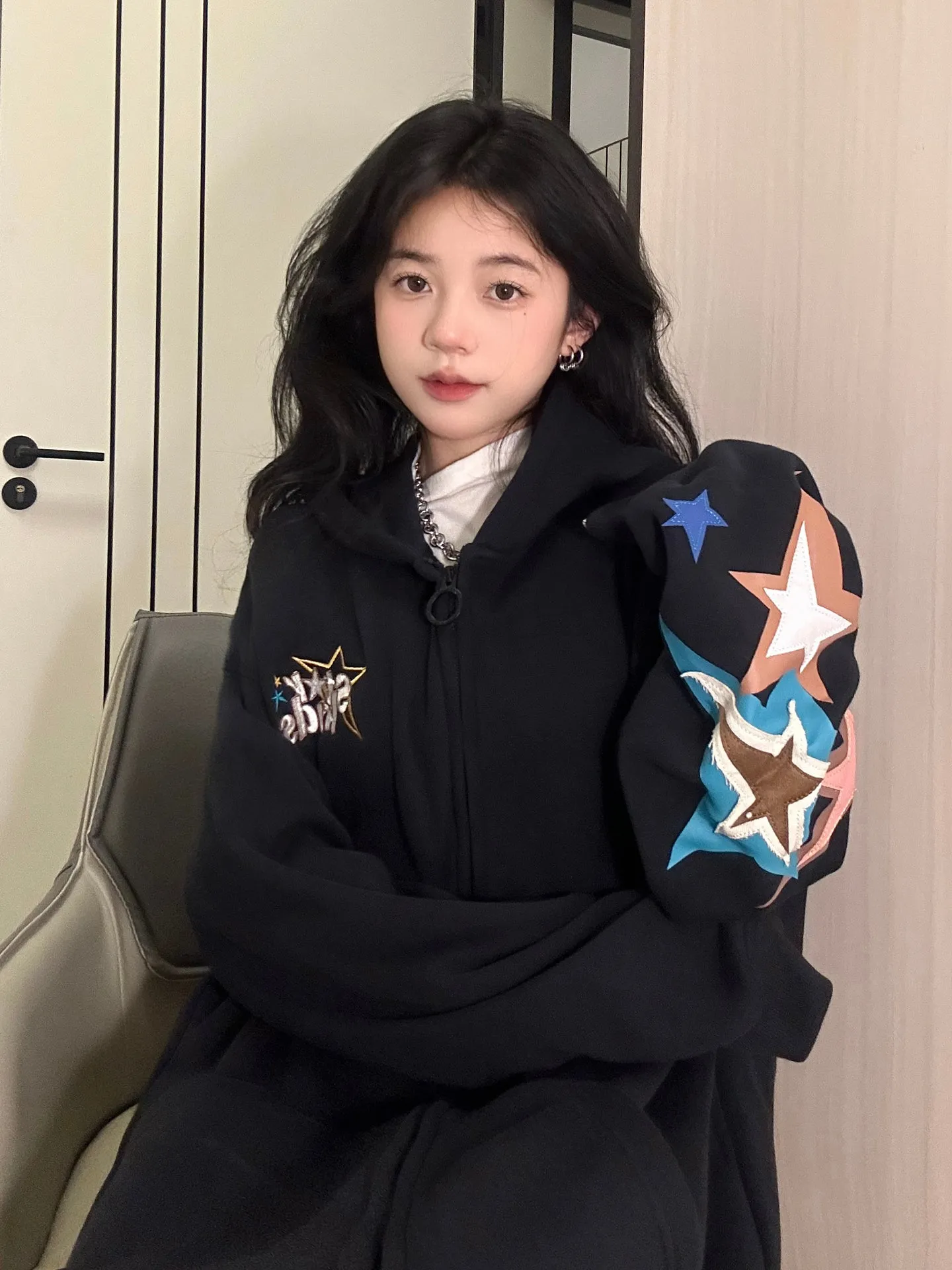 christmas outfit Sonicelife Vintage Star Print Oversized Hoodie