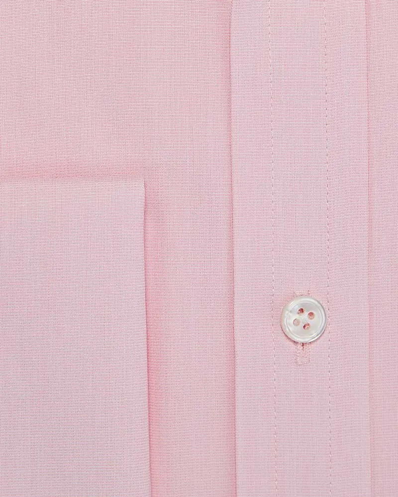 Classic Fit Plain Pink End-on-End Cotton Shirt with Classic Collar & Double Cuff