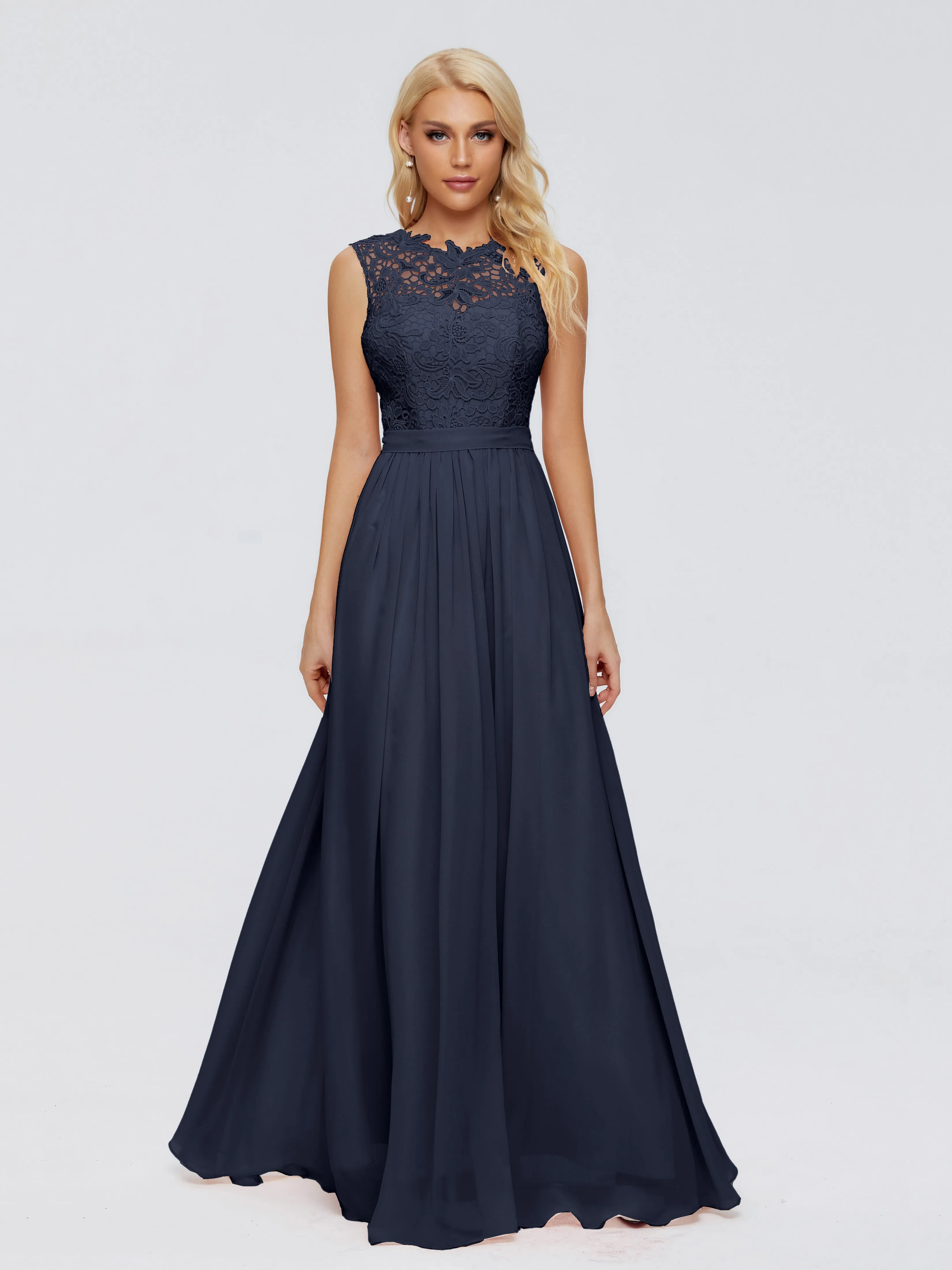Dark Navy Bridesmaids Dresses Melody Elegant Bateau Chiffon Bridesmaid Dresses