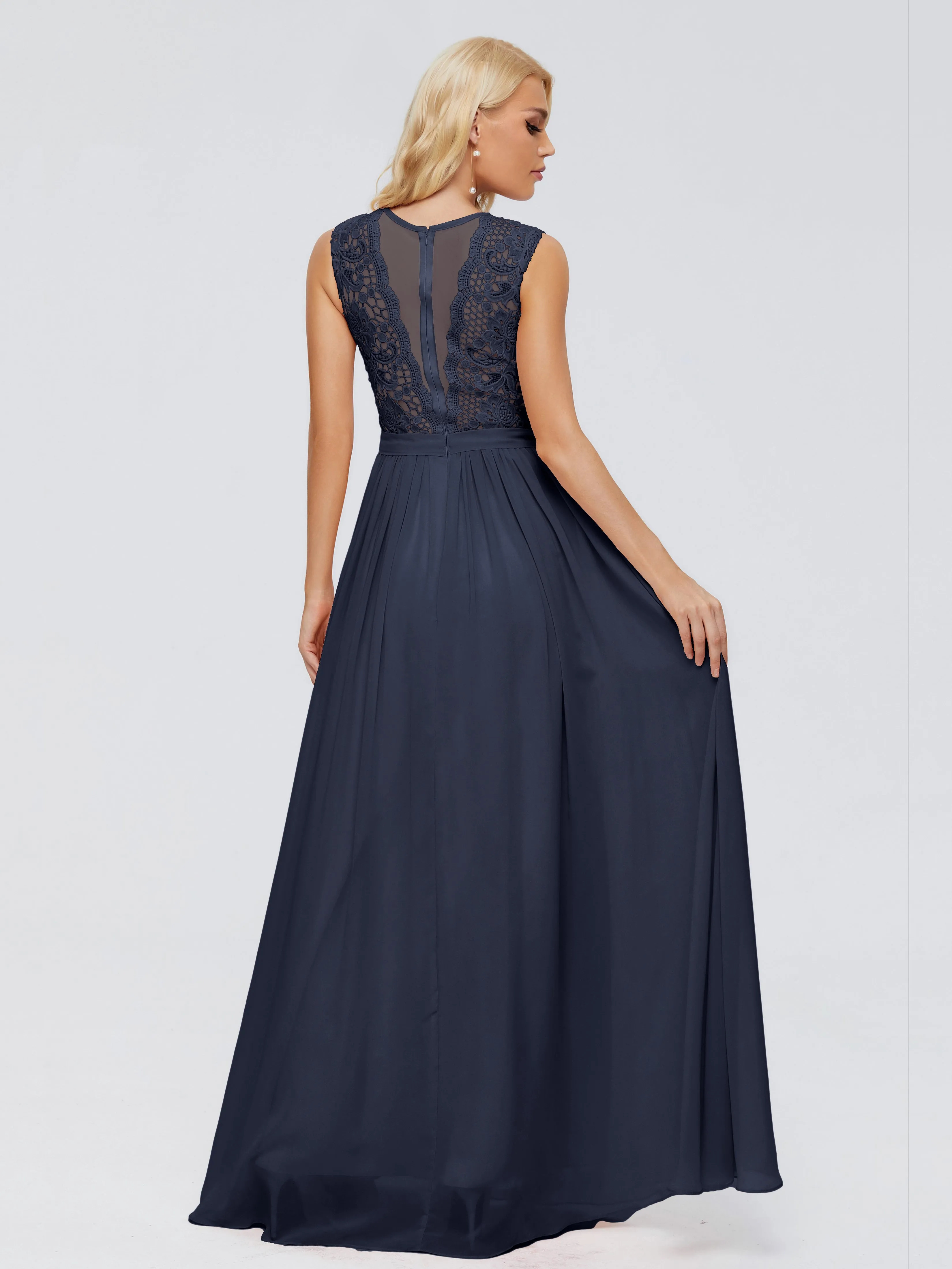 Dark Navy Bridesmaids Dresses Melody Elegant Bateau Chiffon Bridesmaid Dresses
