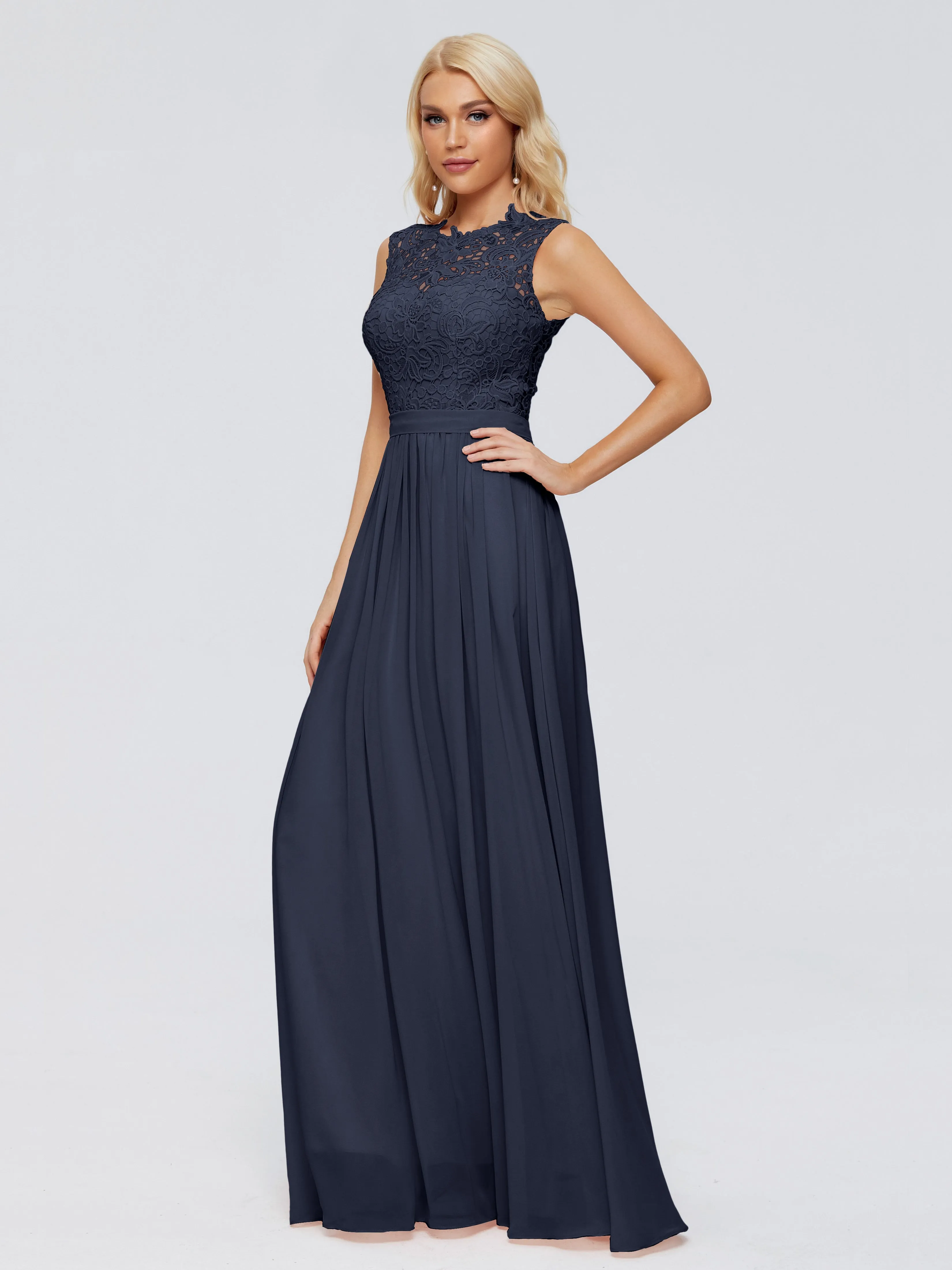 Dark Navy Bridesmaids Dresses Melody Elegant Bateau Chiffon Bridesmaid Dresses