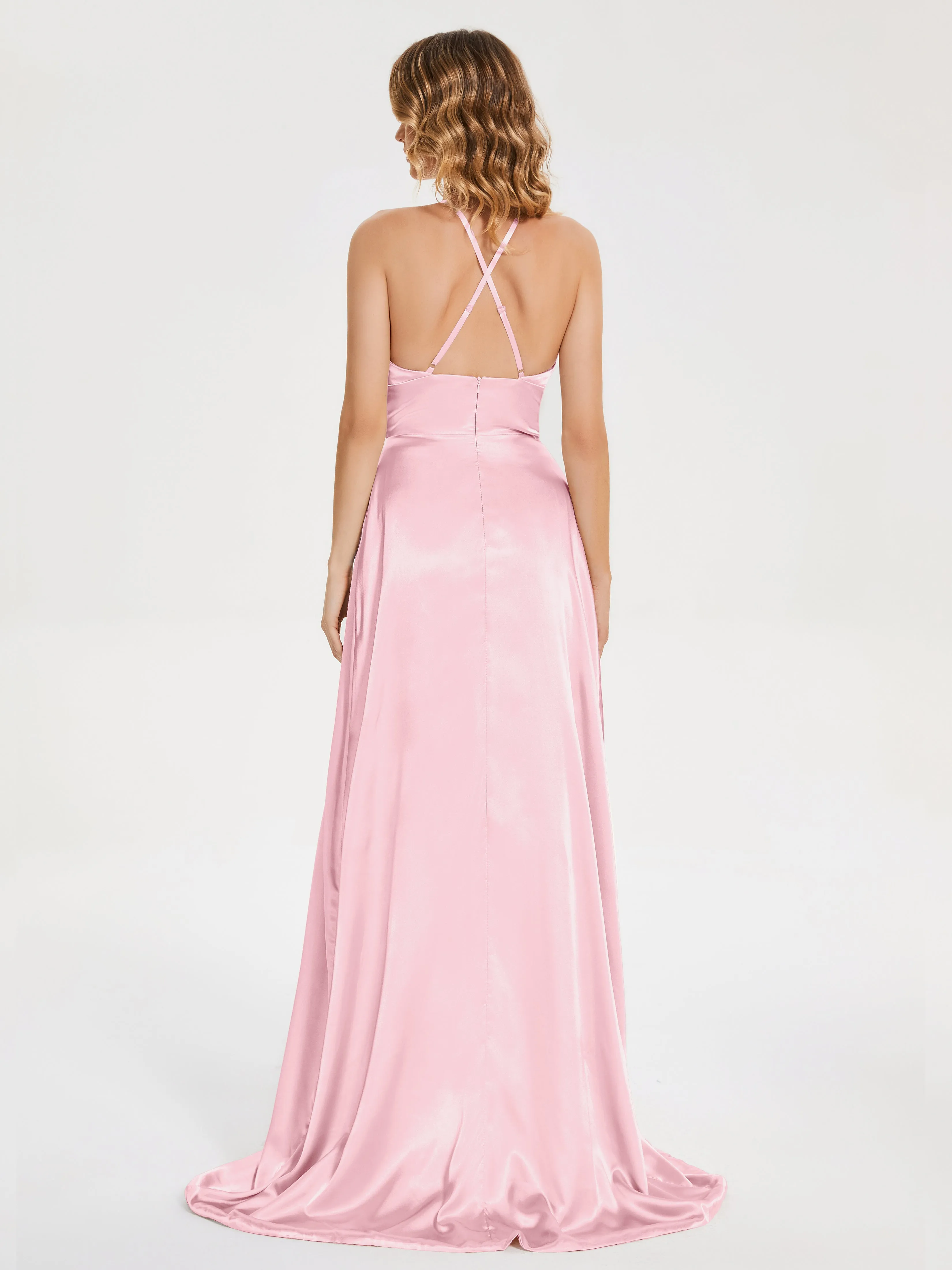 Elaina Elegant Halter Soft Satin Dresses