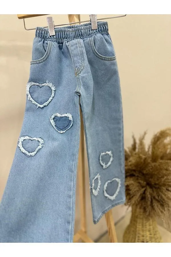 Girls Jeans Elastic Waist Wide Leg Pants Kids Jeans   S4977061