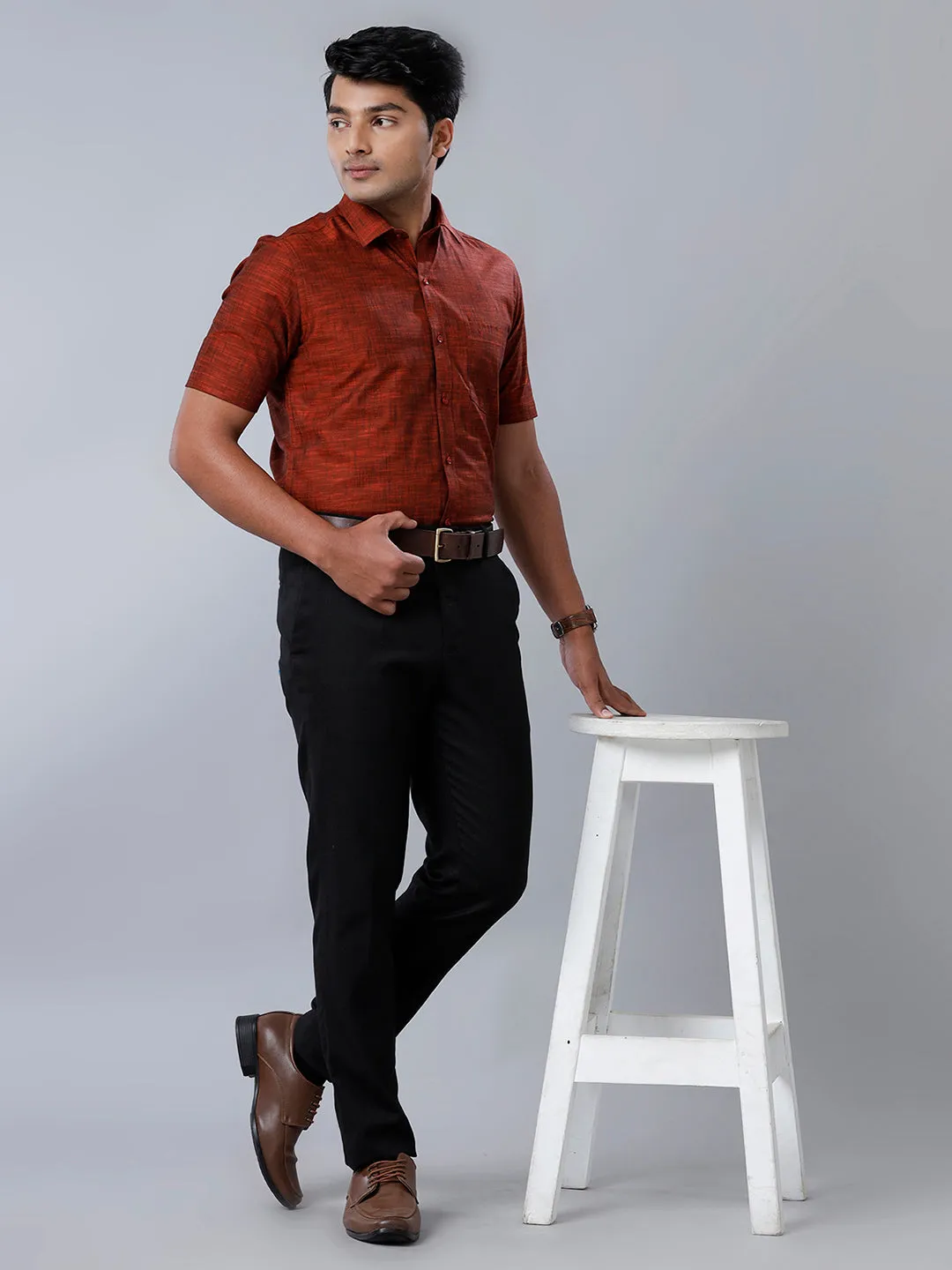 Men 100% Cotton Shirt Dark Maroon GT28