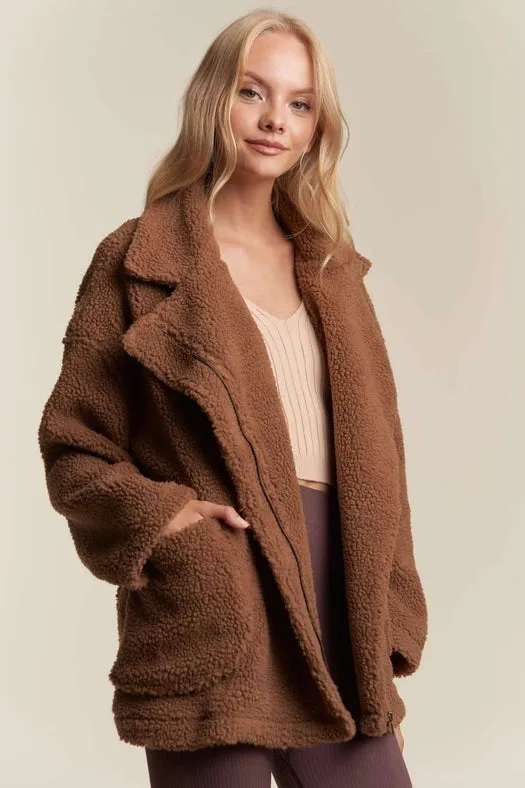 Oversized Faux Fur Zip Up Jacket with Longsleve MOCHA