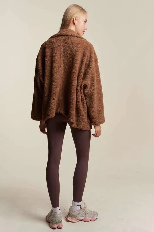 Oversized Faux Fur Zip Up Jacket with Longsleve MOCHA