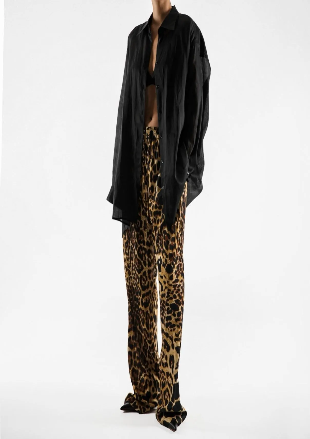 SATIN BANDED WIDE TROUSERS