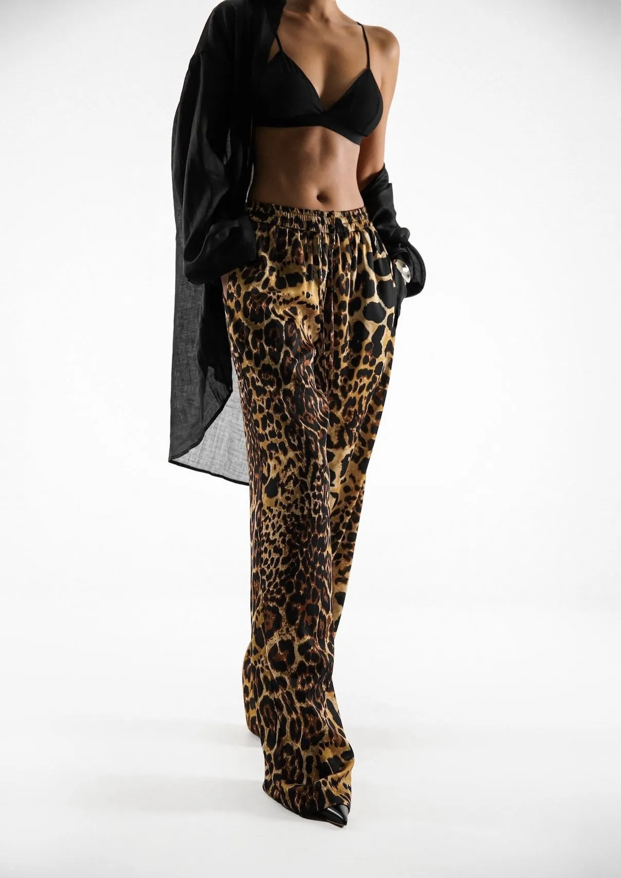 SATIN BANDED WIDE TROUSERS