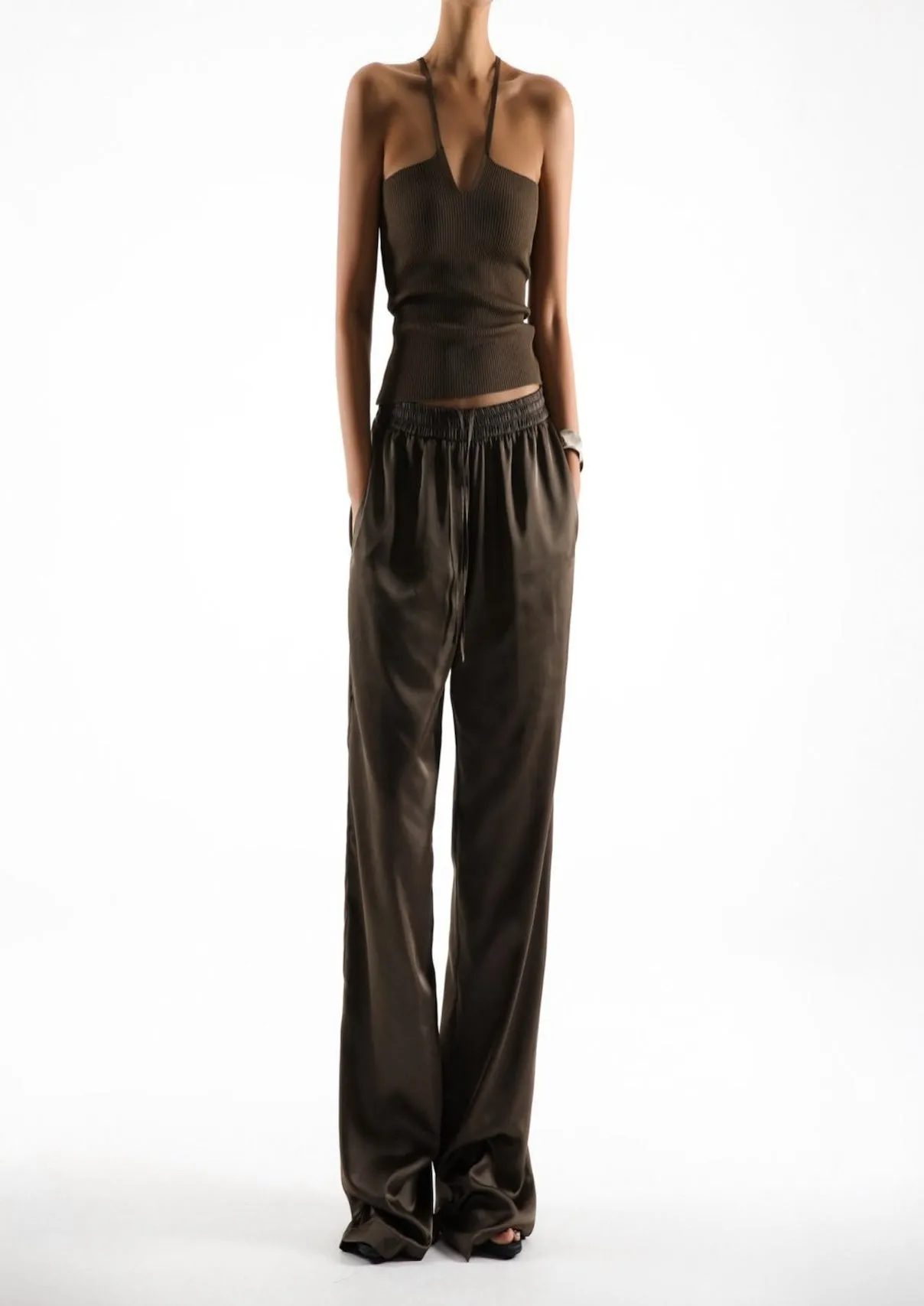 SATIN BANDED WIDE TROUSERS