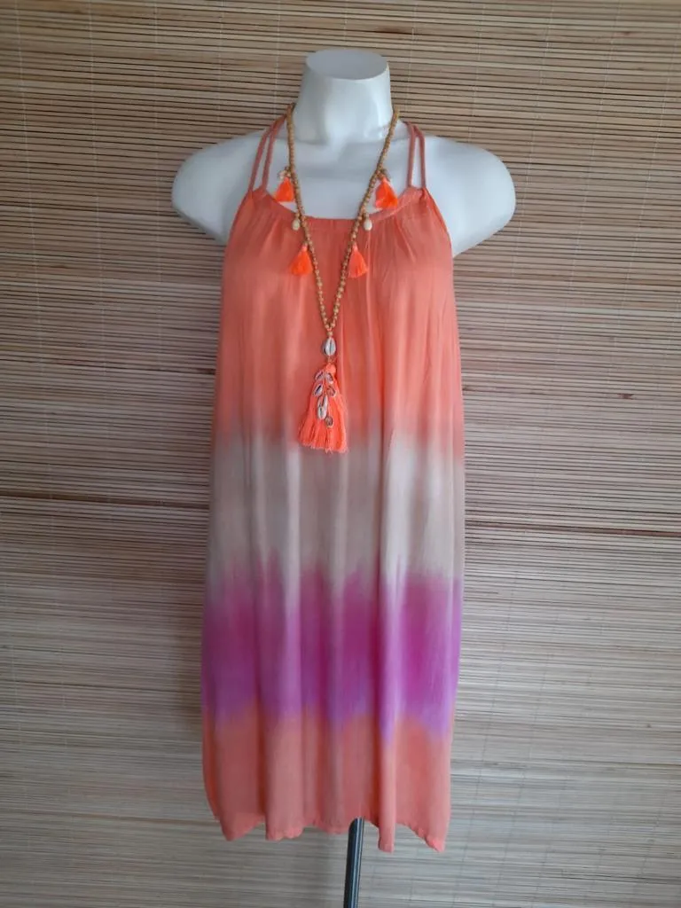 SHORT DRESS ROSE NEW Tie Dye Coral/ Beige/ Pink