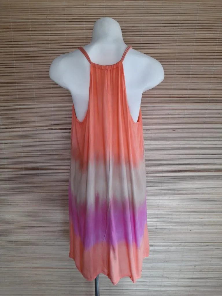 SHORT DRESS ROSE NEW Tie Dye Coral/ Beige/ Pink