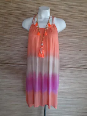 SHORT DRESS ROSE NEW Tie Dye Coral/ Beige/ Pink