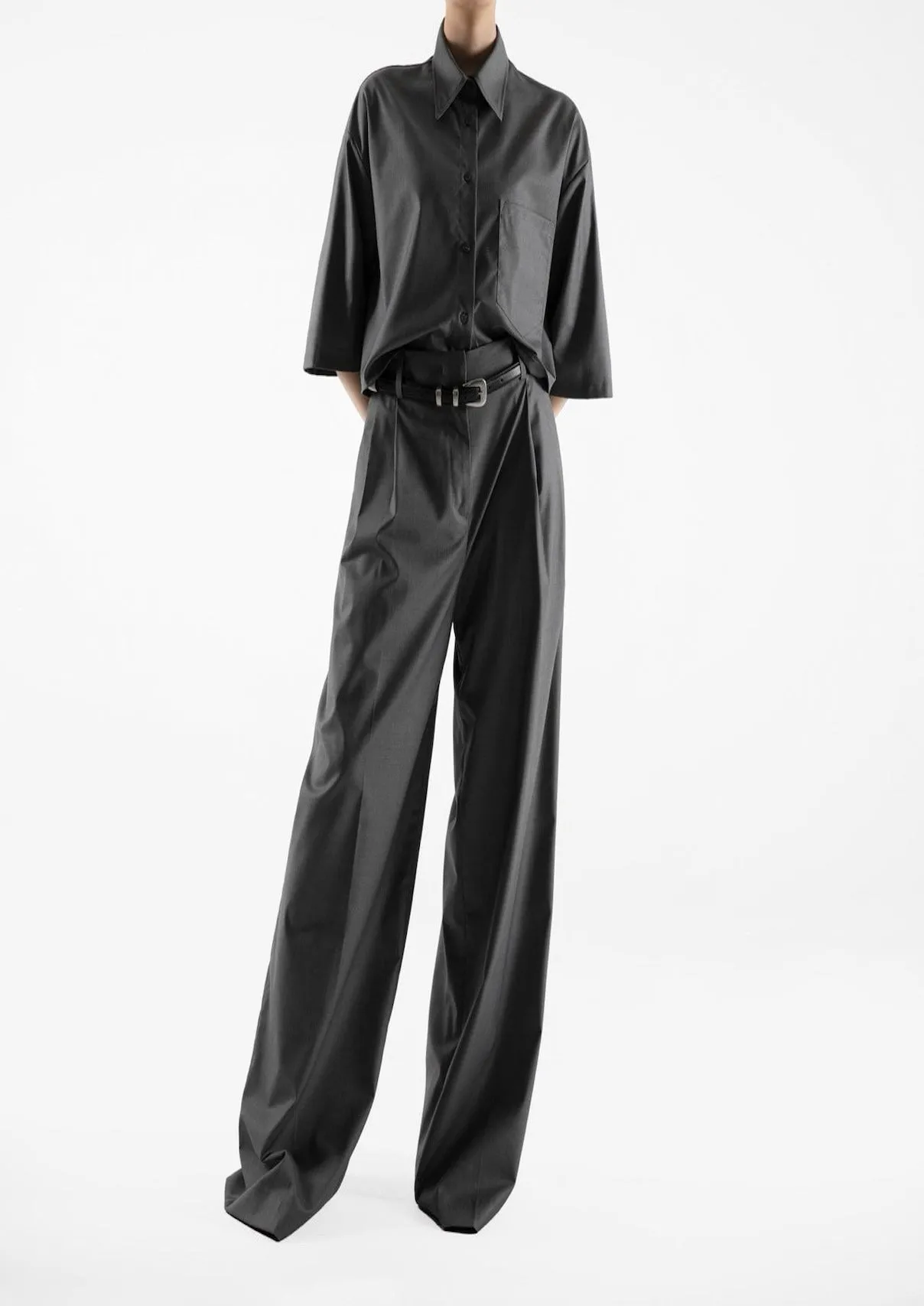 SIDE PLEATED PIN-TUCK WIDE TROUSERS