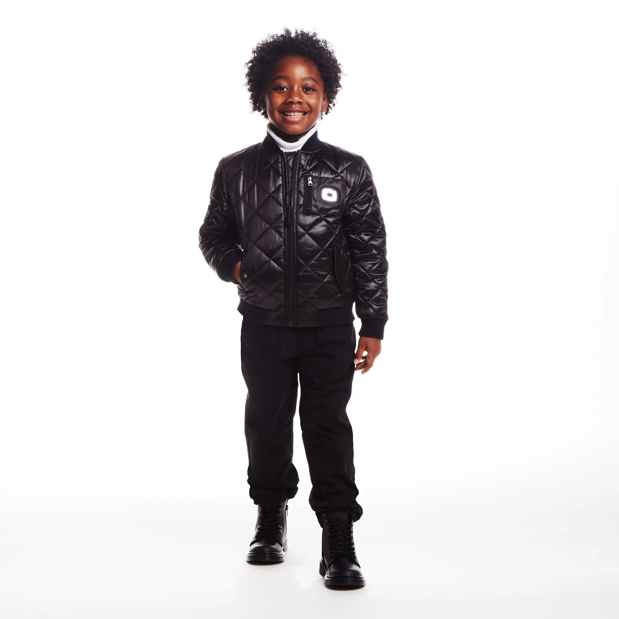 SPACEONE x Andy & Evan® | Kids (4-16) Quilted Bomber with LED Light | Black
