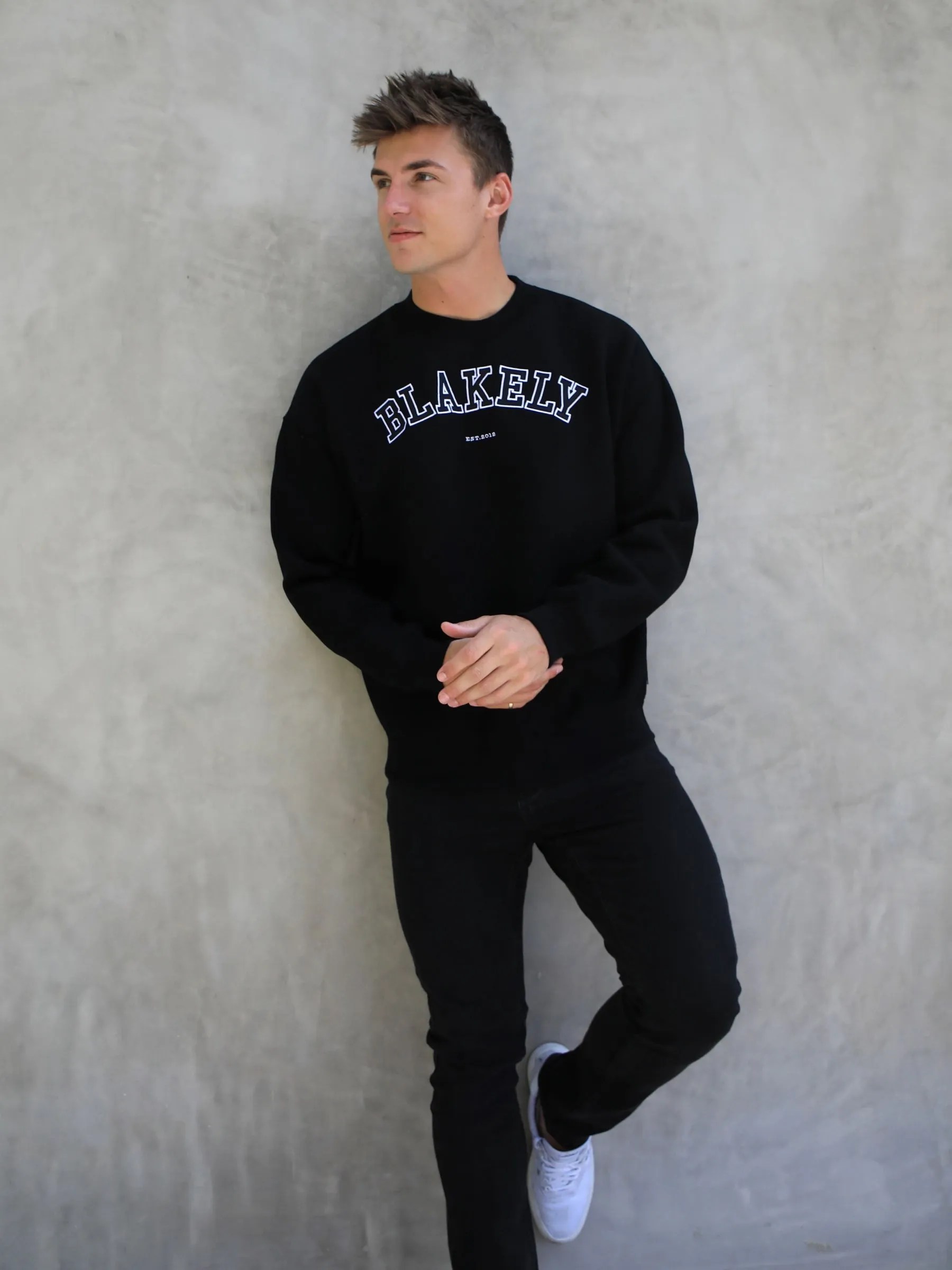 Varsity Relaxed Jumper - Black