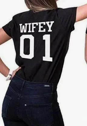 wifey and hubby 01 Couples T-Shirt Couples Honeymoon Romance Love Marriage Tees Couples Gifts Clothing Trendy Tops
