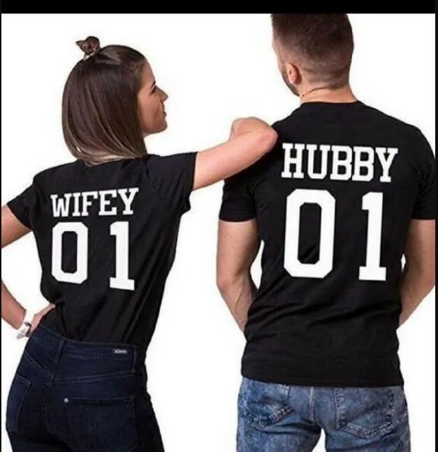 wifey and hubby 01 Couples T-Shirt Couples Honeymoon Romance Love Marriage Tees Couples Gifts Clothing Trendy Tops