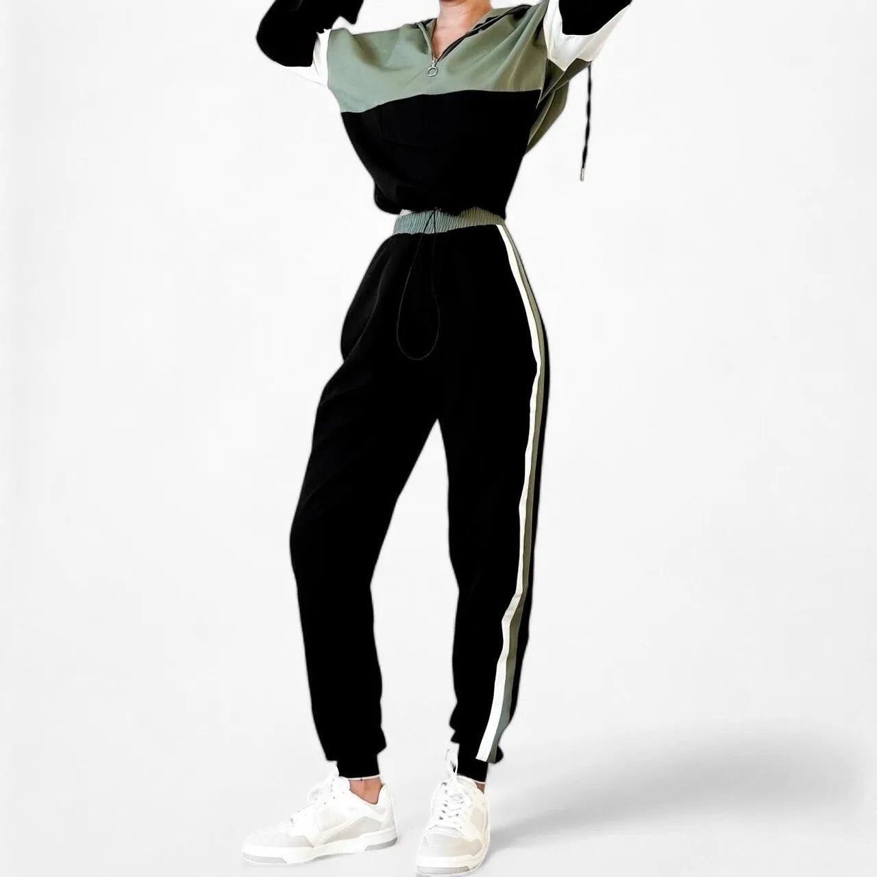 Zara Black Green Casual Sweatshirt Jogger Two Piece Track Suit Size XS