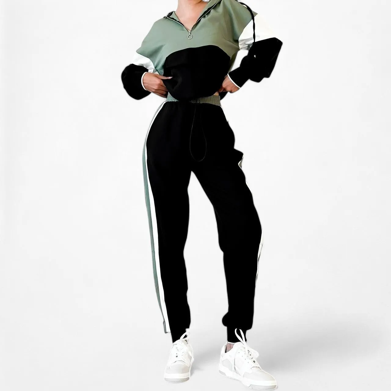 Zara Black Green Casual Sweatshirt Jogger Two Piece Track Suit Size XS